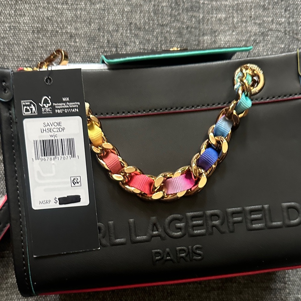 Karl Lagerfeld Black Crossbody with Rainbow-Trim Gold Chain SAVOIE - Picture 3 of 6